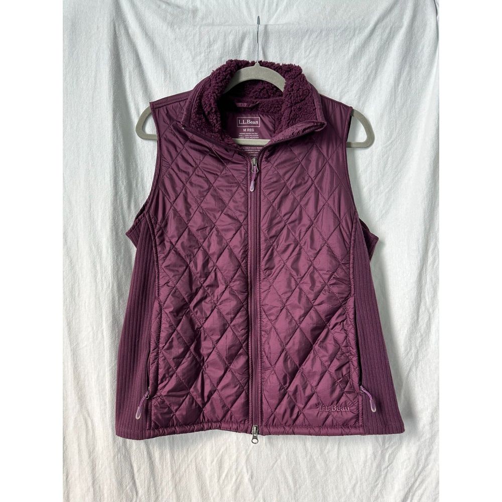 LL Bean Women's Purple Quilted Sherpa Lined Zip-Up Vest Medium